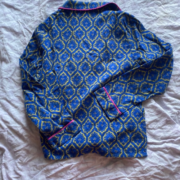 Juicy Couture tuxedo style blue and gold flannel pajama set w/ pink piping Small - Picture 9 of 16